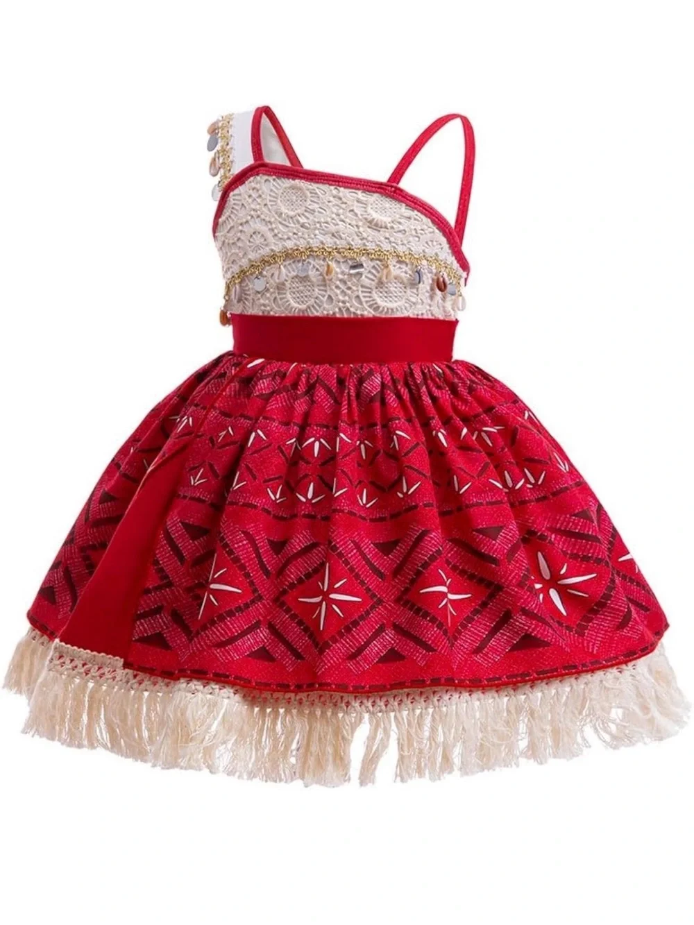 Moana Girls Costume Includes Wig and Heart of Te Fiti Necklace- 5-6 Yrs
